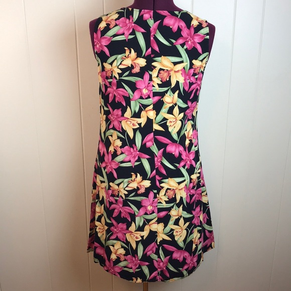 Vtg 80s/90s Sleeveless Tropical Floral Dress - Picture 2 of 7